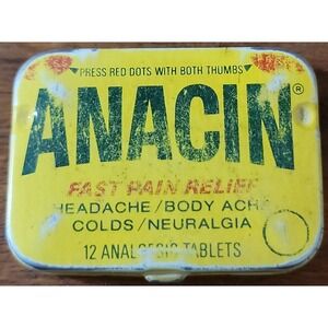 Vintage Anacin Fast Pain Relief Tin Whitehall Laboratories Yellow 12 Tablet Size